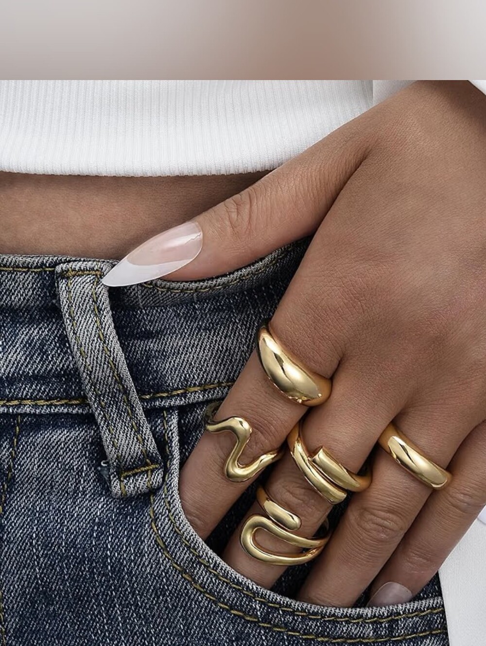 18K Gold Plated Stackable Statement Ring Set - Picture 4 of 6